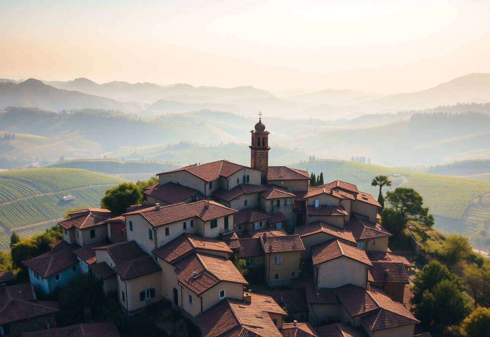 Hilltop village of Monferrato at dawn